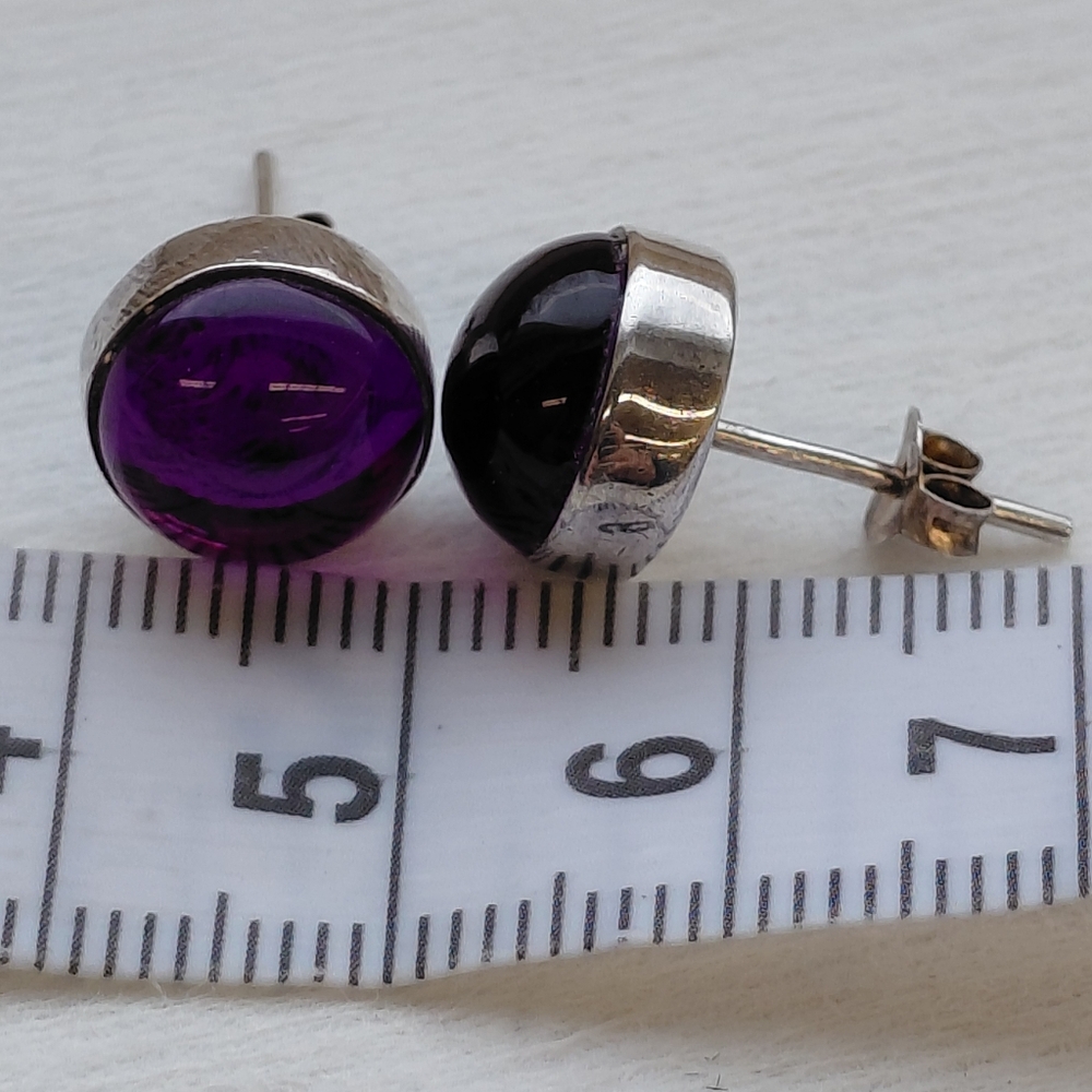 Silver Purple Cabochon Stud Earrings